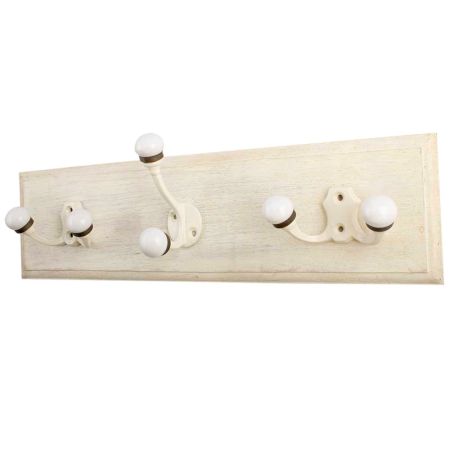 Cream Double Loop Ceramic Iron Wooden Hooks